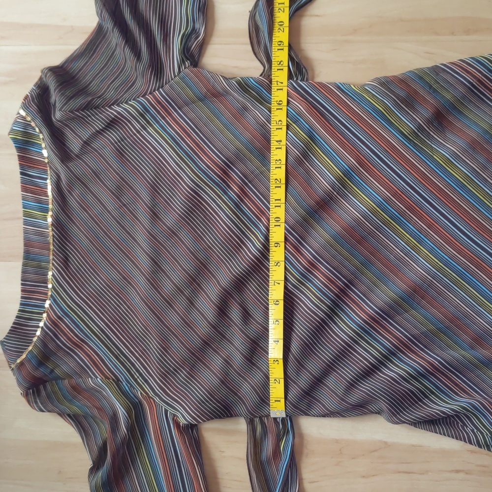 H&M Sheer Mesh Dress, Tie Back, layered overlay w/ slip, sequins, Med, striped - Picture 4 of 16